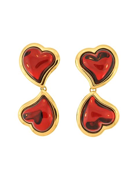 ysl red heart earrings